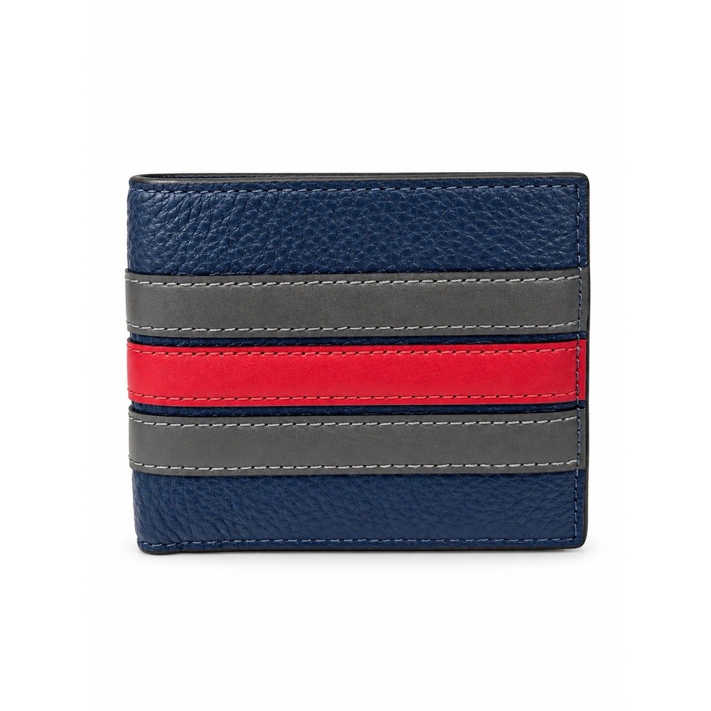 Coach Varsity Stripe Leather ID Billfold Wallet Deep Blue Multi CDC89 NWT